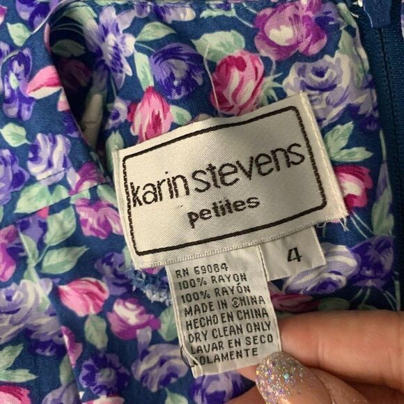 Vintage Floral Pleated Midi Dress Blue Cottagecore - Picture 10 of 10